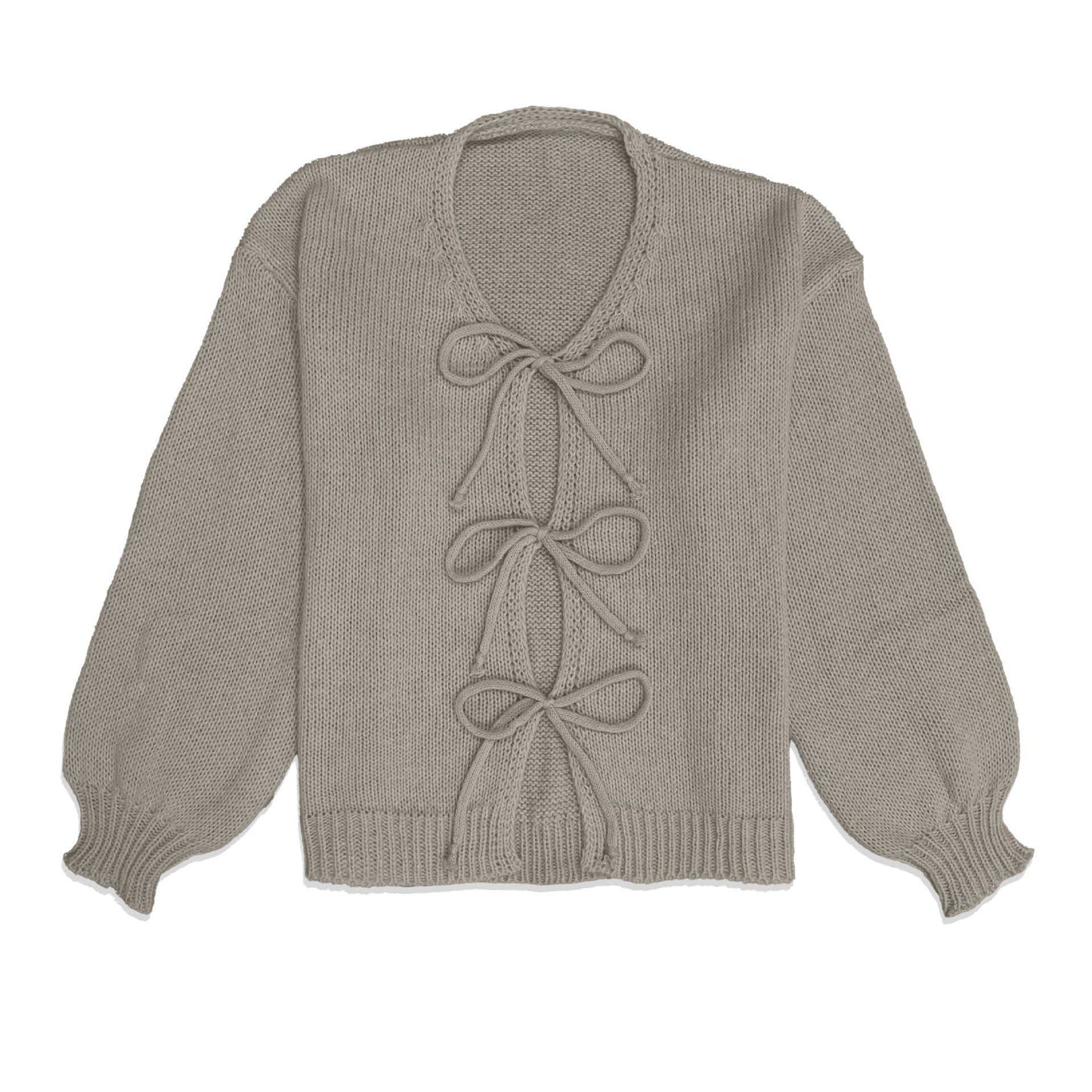 Round-neck long-sleeved lace-up knitted cardigan
