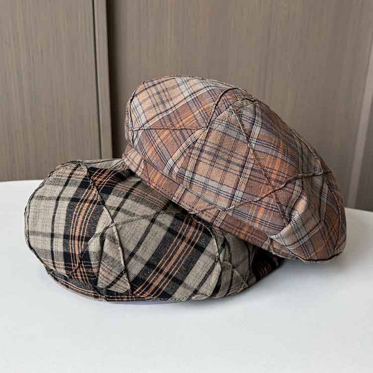 CONTRAST COLOR SIMPLE CHECK BERET_CWAB2906