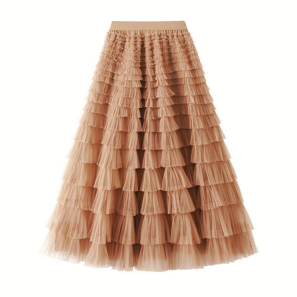 White Tulle Tiered Pleated A-Line Maxi Skirt