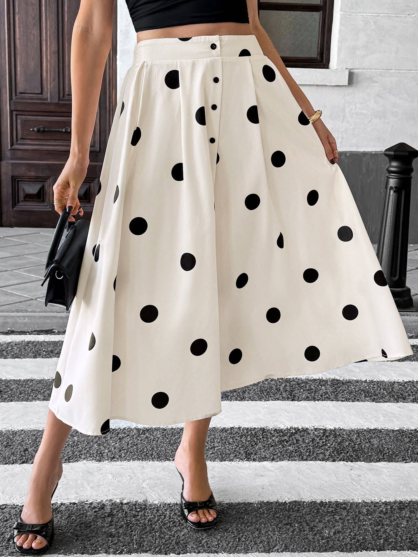 Polka dot printed retro elegant A-line skirt