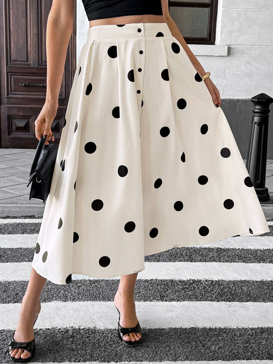 Polka dot printed retro elegant A-line skirt