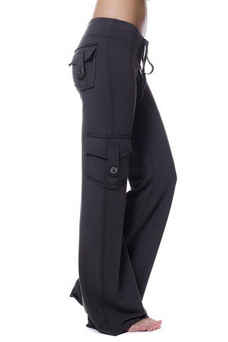 CWBLP1837_FASHION ELASTIC WAIST BUTTON POCKET YOGA PANTS