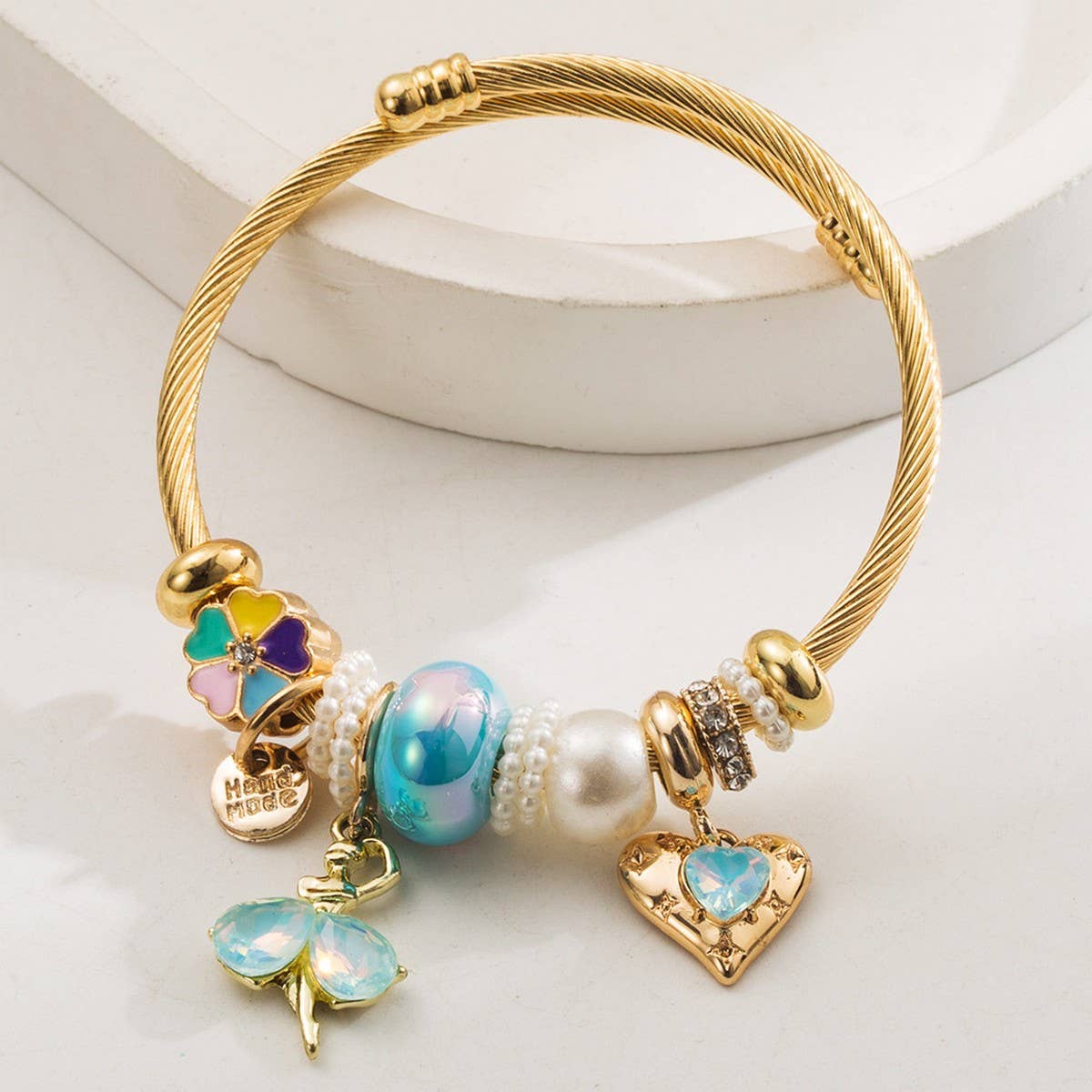 Stylish Stainless Steel Bracelet with Crystal Charms_CWMM860