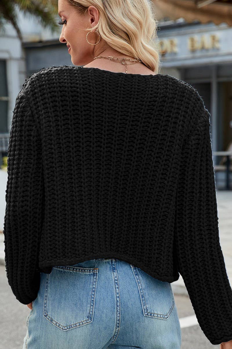 CWOCAL00845_SOLID COLOR LOOSE KNITTED CARDIGAN SWEATER