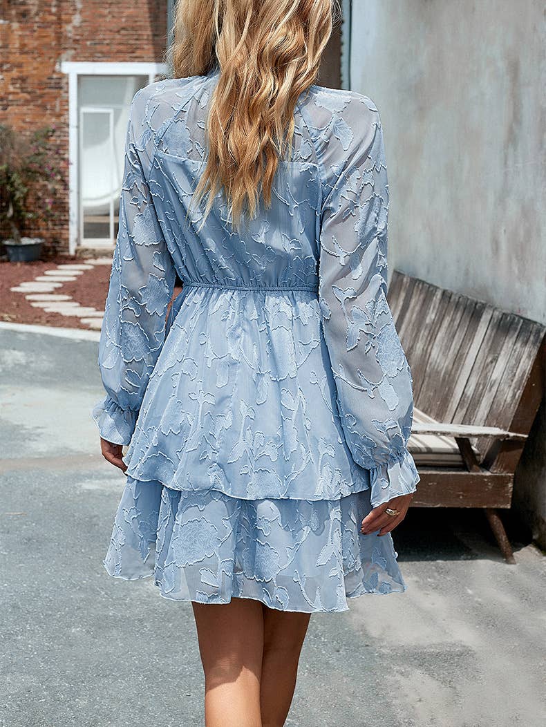 ELEGANT CREW-NECK JACQUARD SHORT DRESS