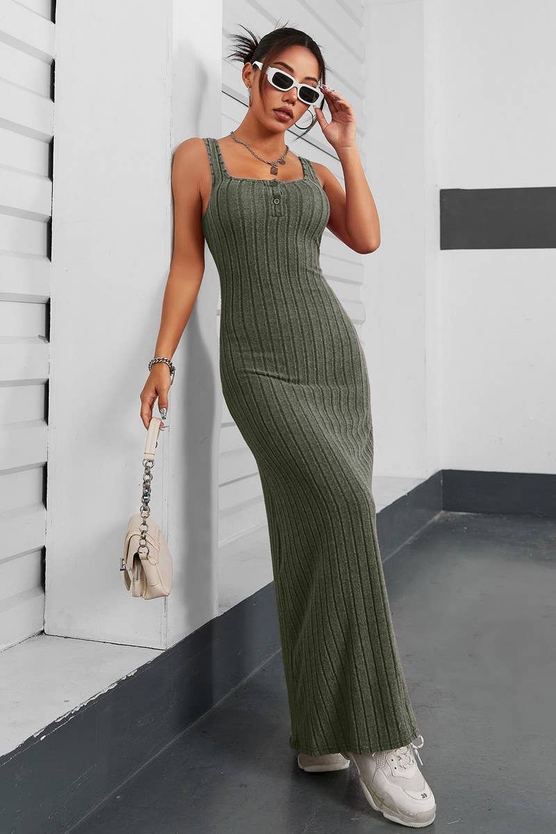 CWDHL01117_SPRING AND SUMMER SOLID COLOR SLEEVELESS DRESS