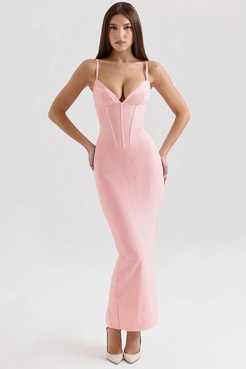 CWDMD5105_SPAGHETTI STRAP BACKLESS WAIST SLIM MAXI DRESS