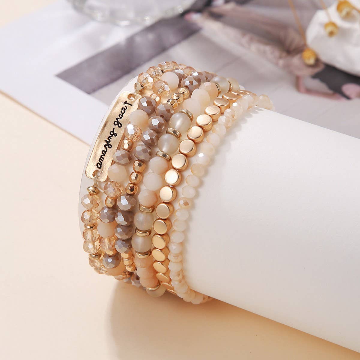 ETHNIC CRYSTAL BEADED BRACELET 6-PIECE SET