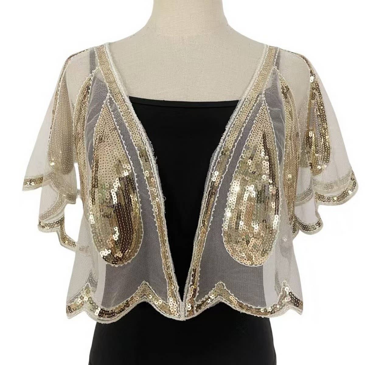 Beaded Sequin Capelet ??Vintage Evening Shawl_CWMM8962
