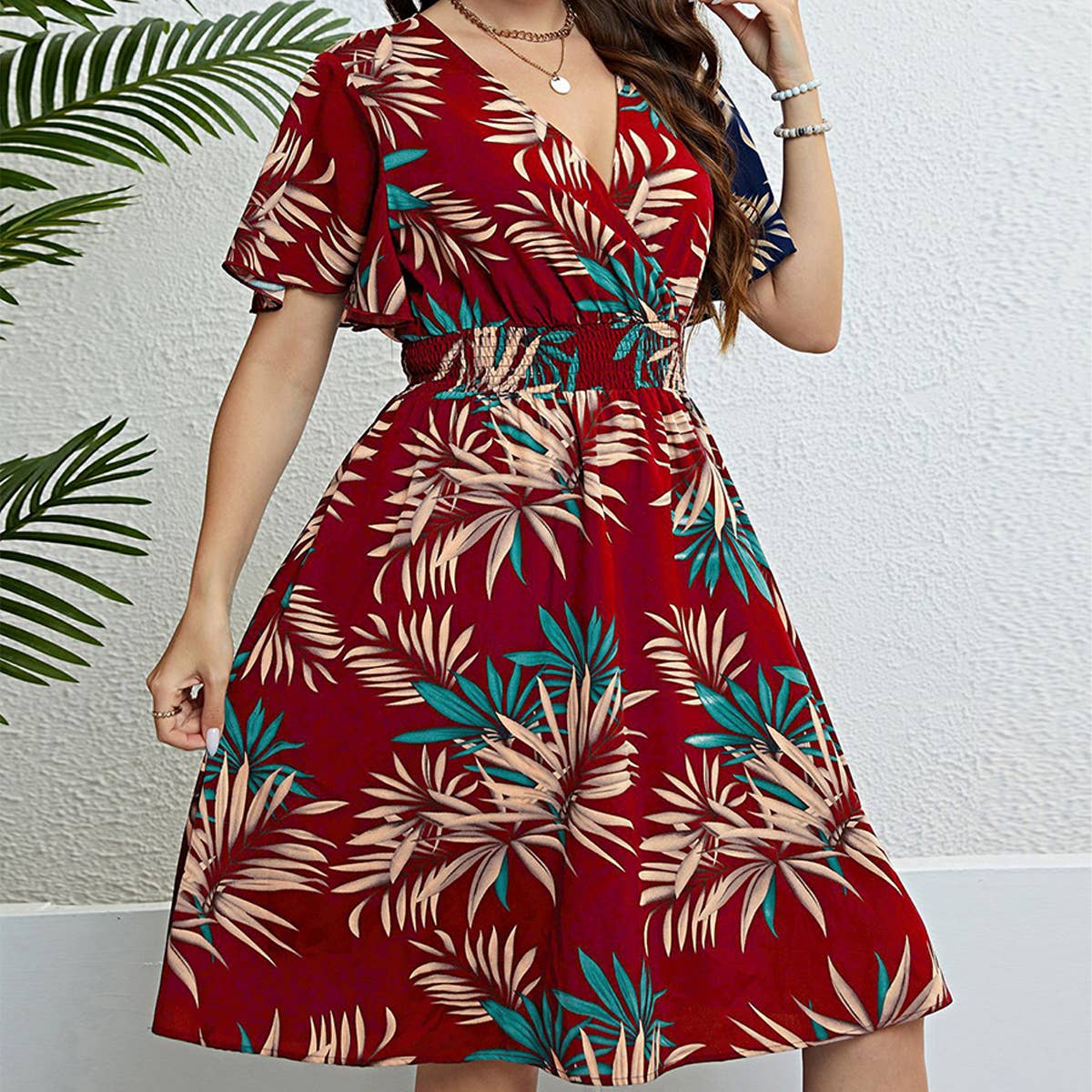 Summer Ruched Waist Dress ??V Neck Slim Fit_CWDMD5959