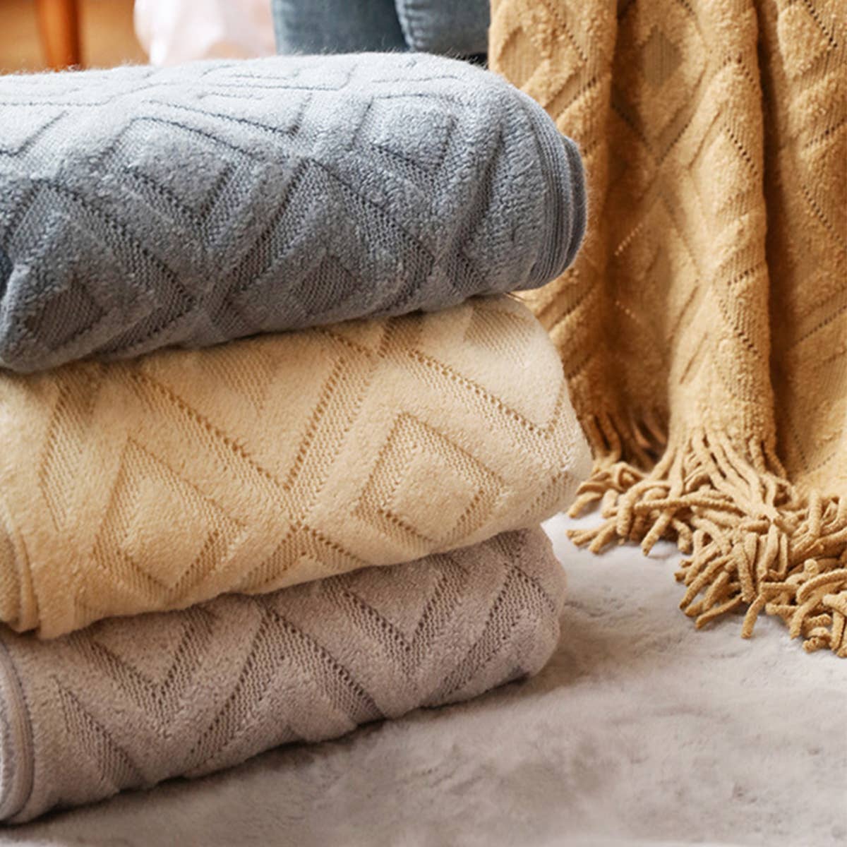 KNITTED JACQUARD SOFA BLANKET NAP BLANKET