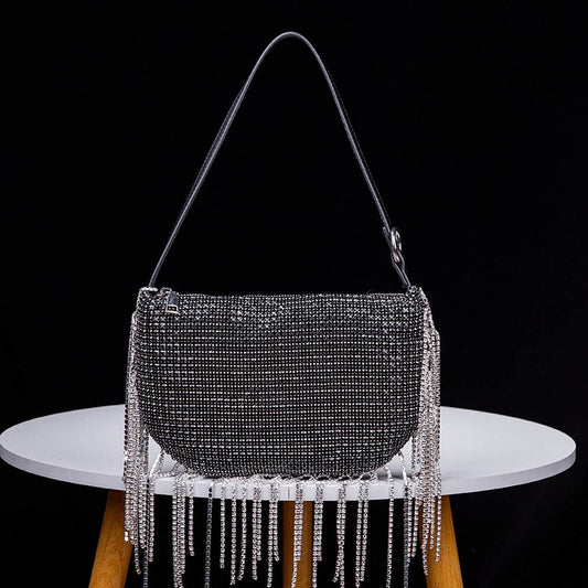 SOFT TURN TASSEL RHINESTONE EVENING TOP HANDBAG_CWAB3606