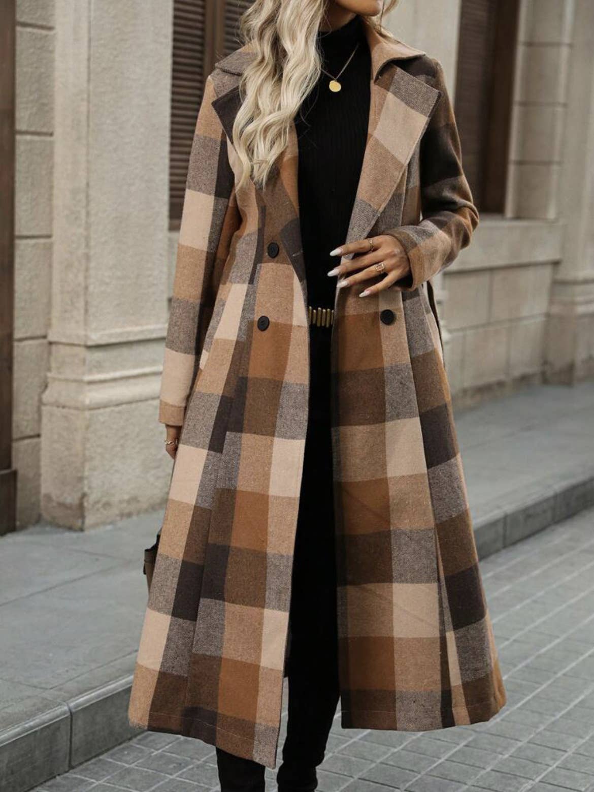 Lapel tie double-breasted and long coat