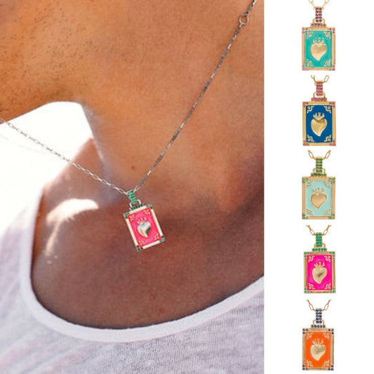 VINTAGE SIMPLE TAROT COLORFUL PENDANT NECKLACE