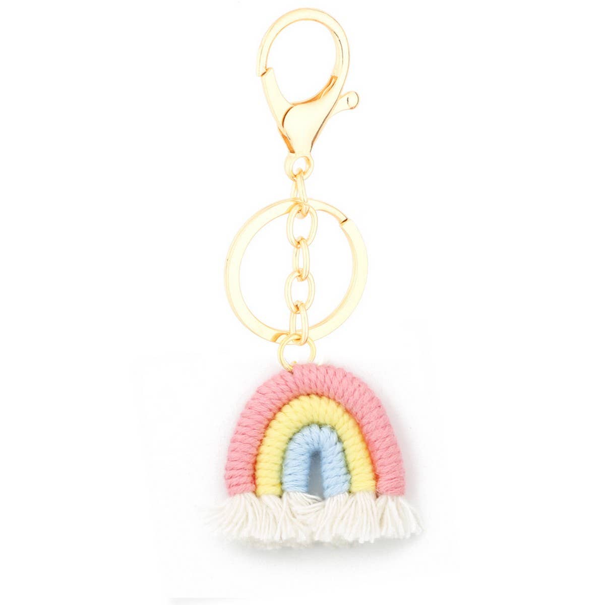Handmade Cotton Keychain 3.8cm Rainbow Boho Pendant_CWAB5072