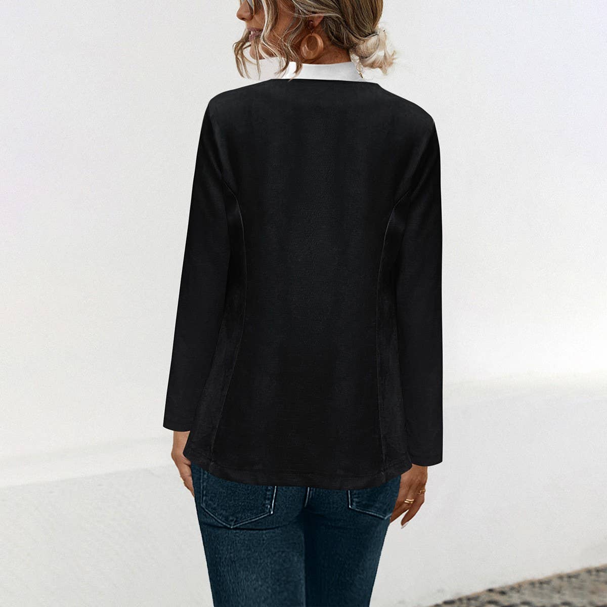 Solid color lapel casual button-down suit jacket