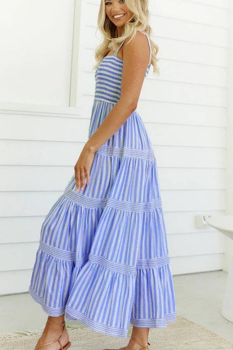 CWDMD5956_STRIPED PRINT SPAGHETTI STRAP VACATION DRESS