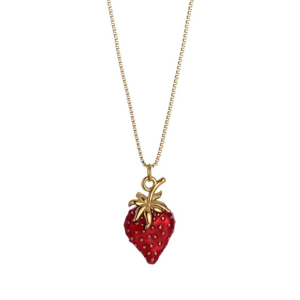Enamel Heart Necklace with Strawberry Charm