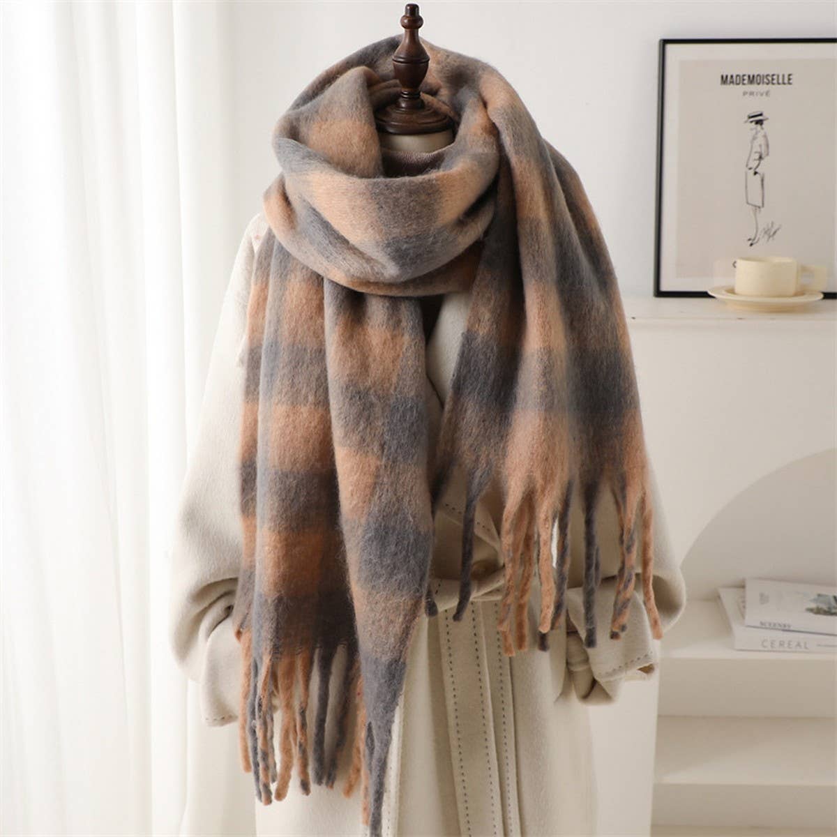 Plaid Winter Scarf Shawl - Thick Soft Unisex Wrap_CWASC0964