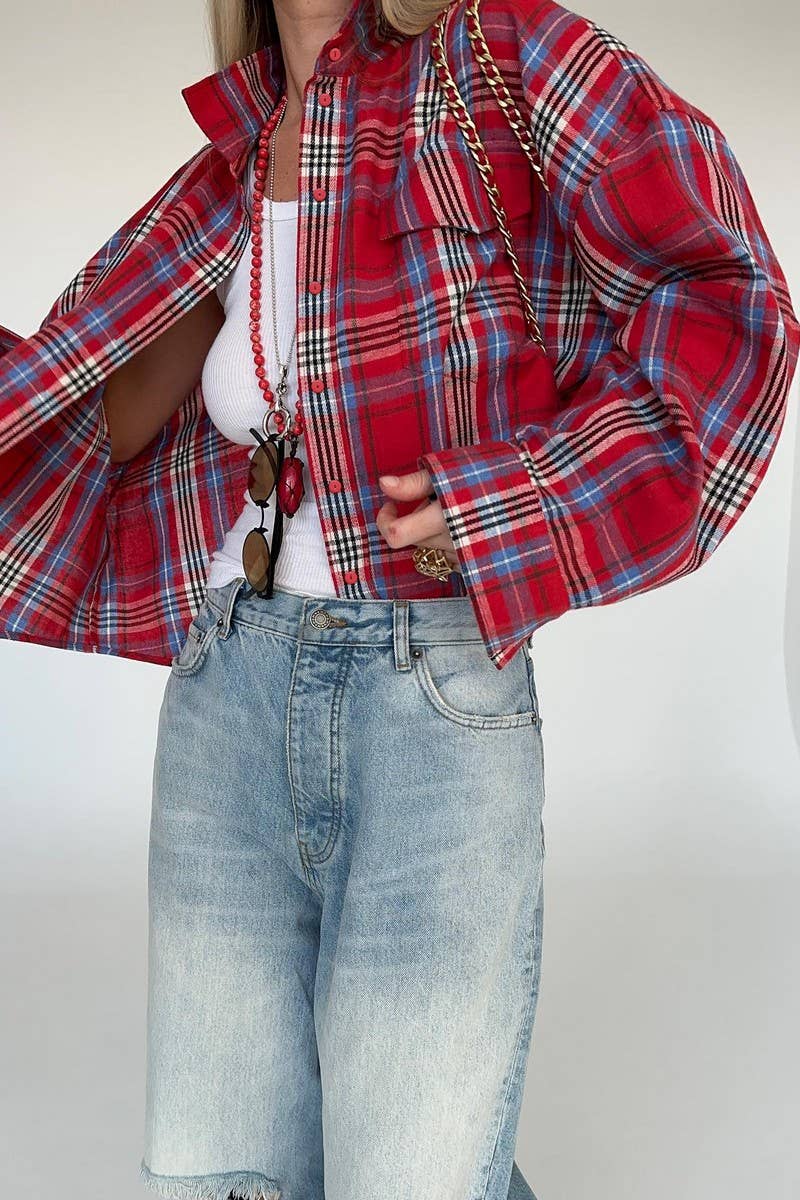 CWOCO00154_RETRO CASUAL LAPEL PLAID LONG-SLEEVED SHIRT