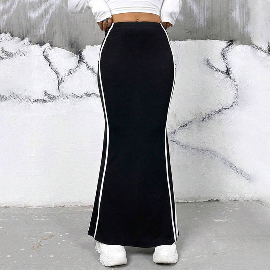 COLOR CONTRAST ELEGANT STYLE LONG SKIRT