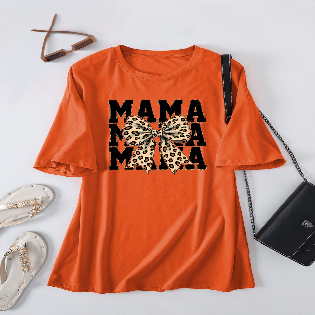 Leopard Bow Print T-Shirt, Loose Fit for Women