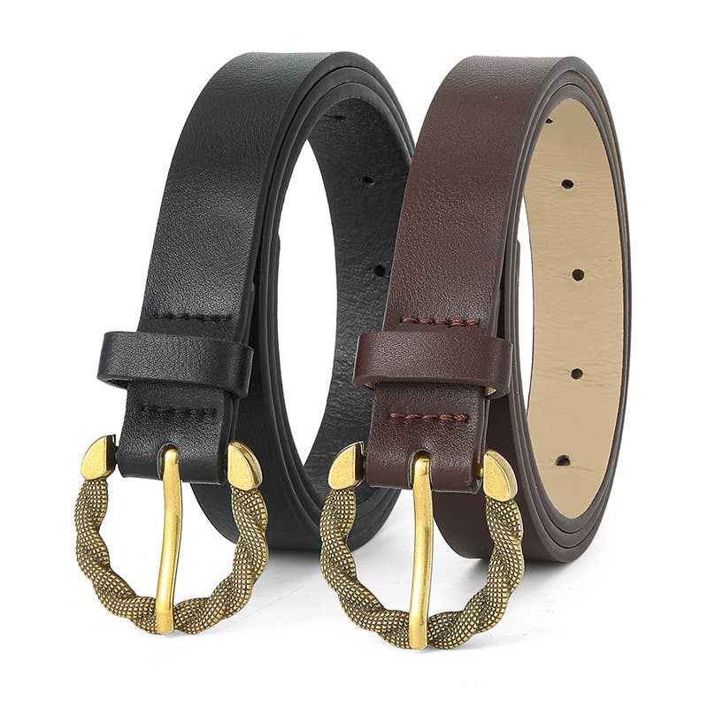 Snake-patterned pin buckle PU leather belt