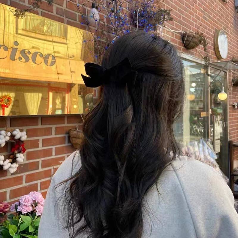 Velvet bow bangs clip back hair accessories
