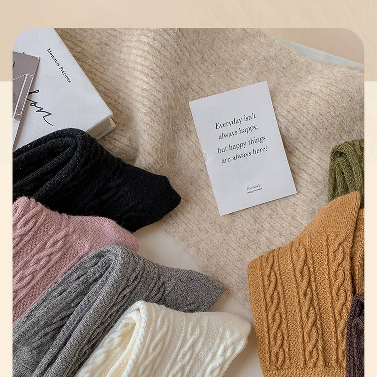 SOLID COLOR TWISTED WOOL MID-CALF STACKED SOCKS_CWMS1130