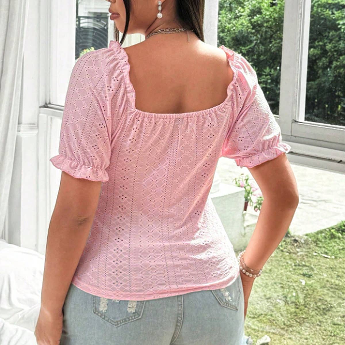 Sweet Square Neck Slim Fit Short Sleeve Top