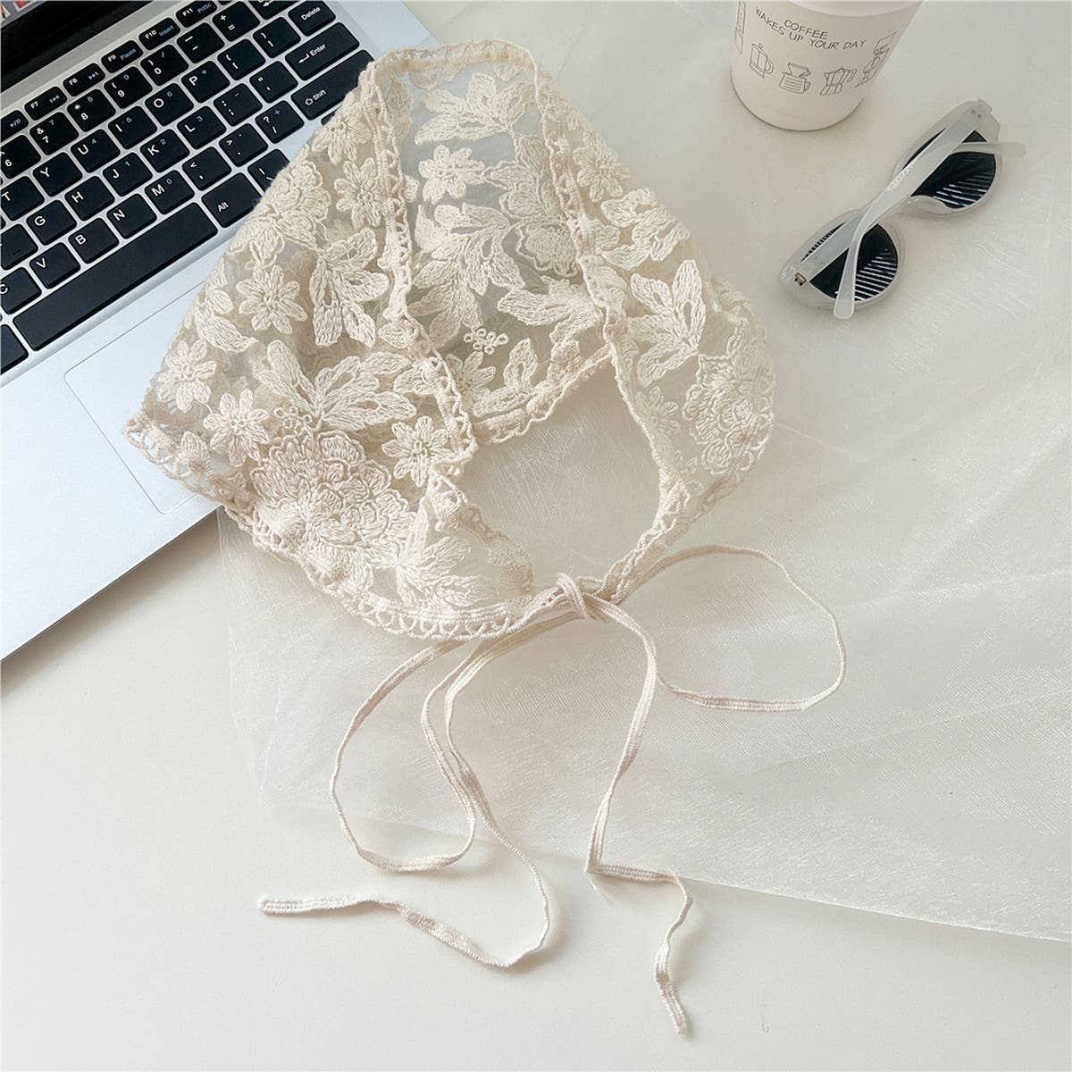 LACE SUN PROTECTION TRIANGLE BANDANA HEADSCARF