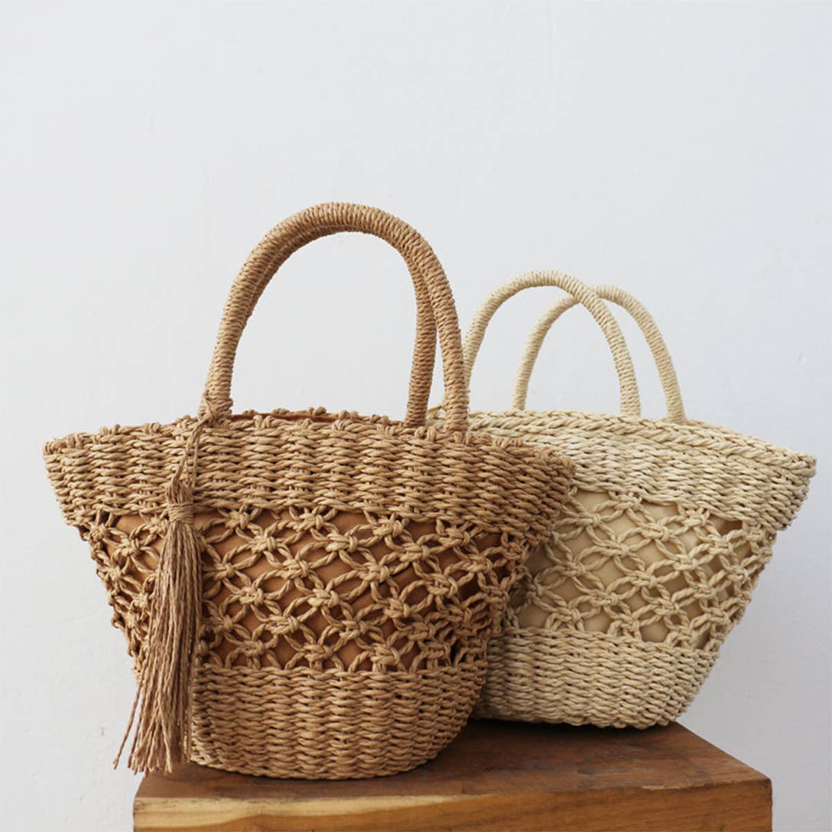 WOMEN CASUAL WOVEN STRAW BAG OVAL HANDBAG_CWAB0821