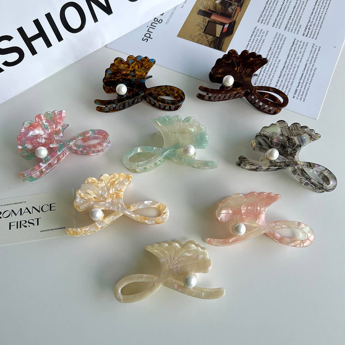 Ginkgo Leaf Pearl Acetate Hair Claw Clip for Women