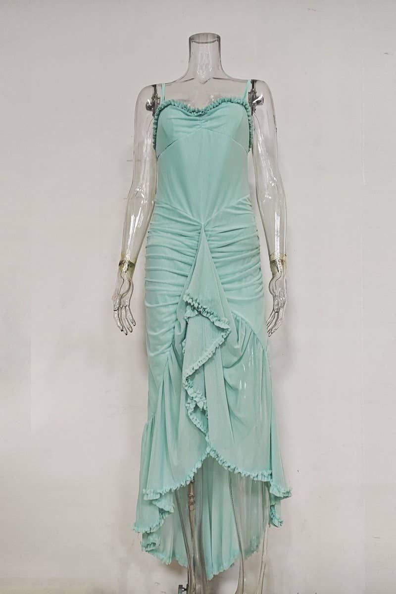 CWDMD01066_SOLID COLOR SUSPENDER PLEATED SLEEVELESS DRESS