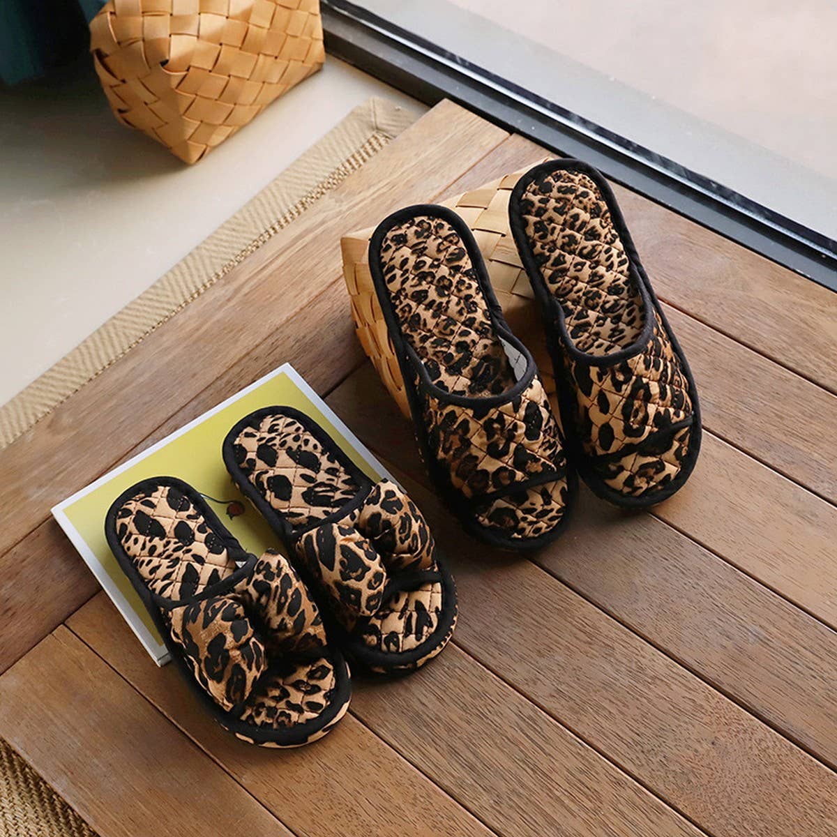 Leopard Bow Indoor Slippers Non-Slip Quiet