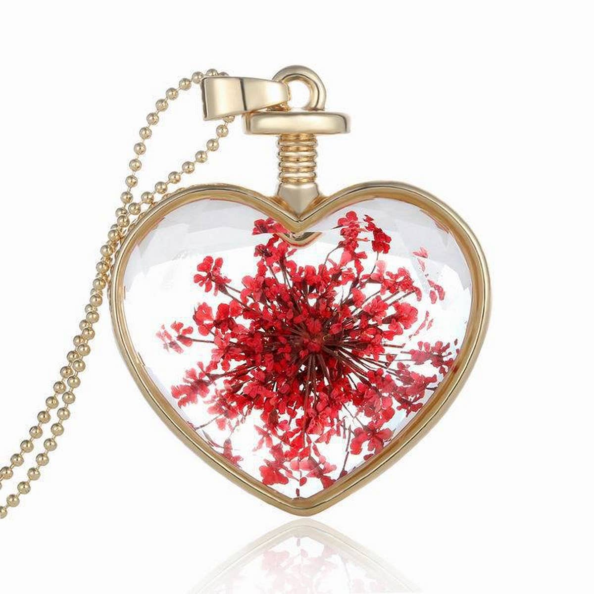 HEART CRYSTAL PLANT DRIED FLOWER NECKLACE