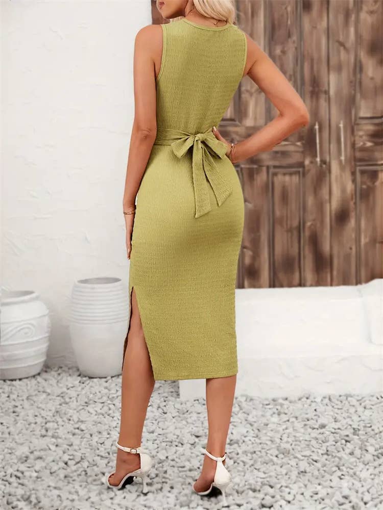 Stretch tight twist dress with bow tie