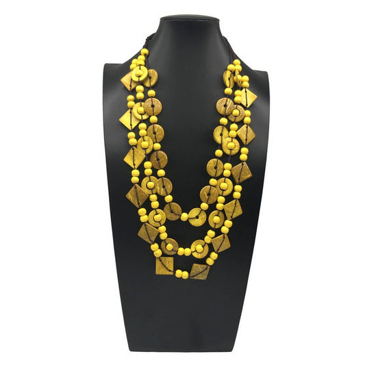 ETHNIC HAND-WOVEN COCONUT SHELL WOOD BEAD NECKLACE