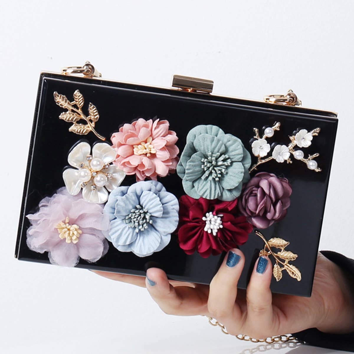 WOMEN FLOWERS DECORATE CHAIN STRAP EVENING BAG_CWAB0658