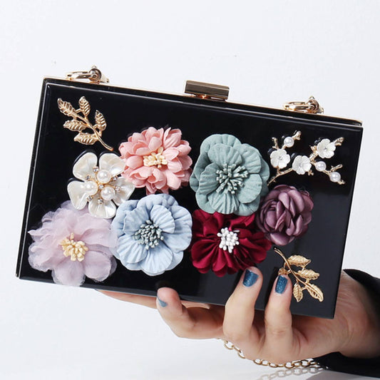 WOMEN FLOWERS DECORATE CHAIN STRAP EVENING BAG_CWAB0658