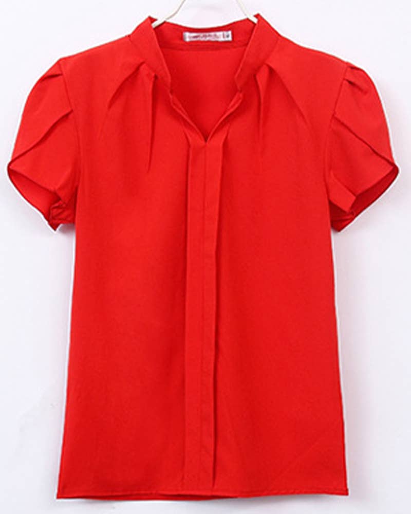 SHORT SLEEVE CHIFFON SHIRT WITH LOTUS SLEEVES