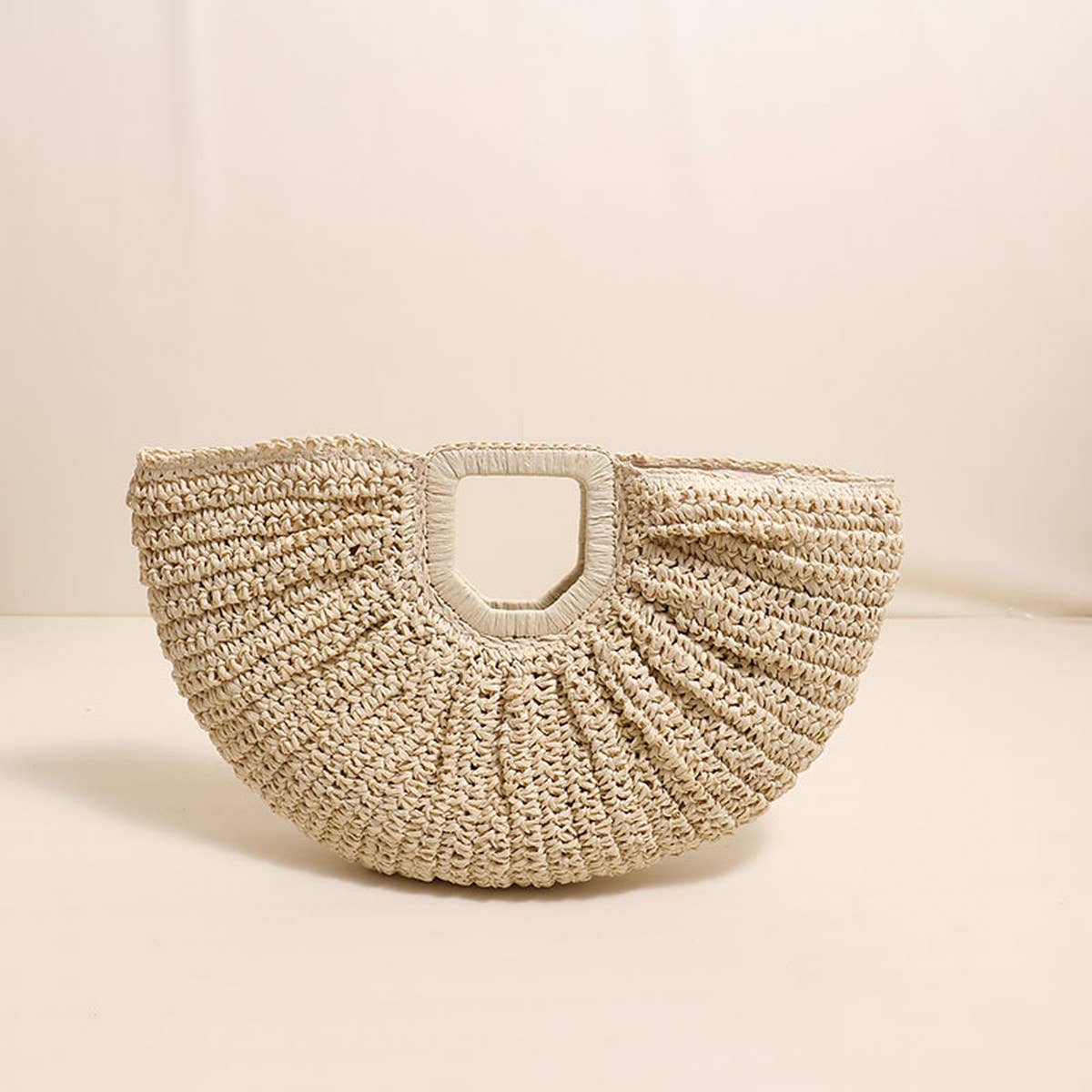 SQUARE HANDLE SEMI-CIRCLE PORTABLE STRAW BAG_CWAB1869