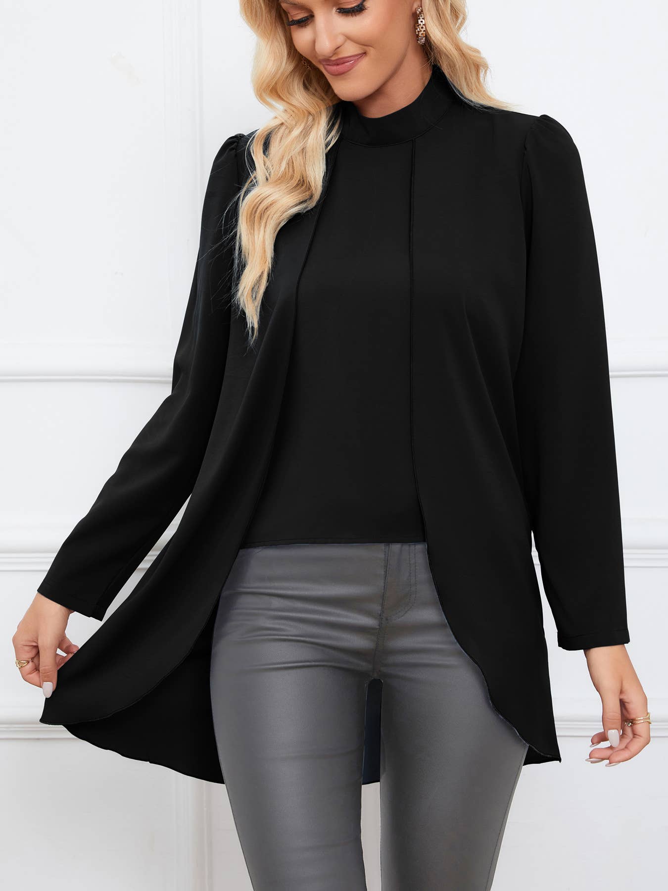 FAKE TWO SHIRTS LONG-SLEEVED STAND-UP COLLAR TOP
