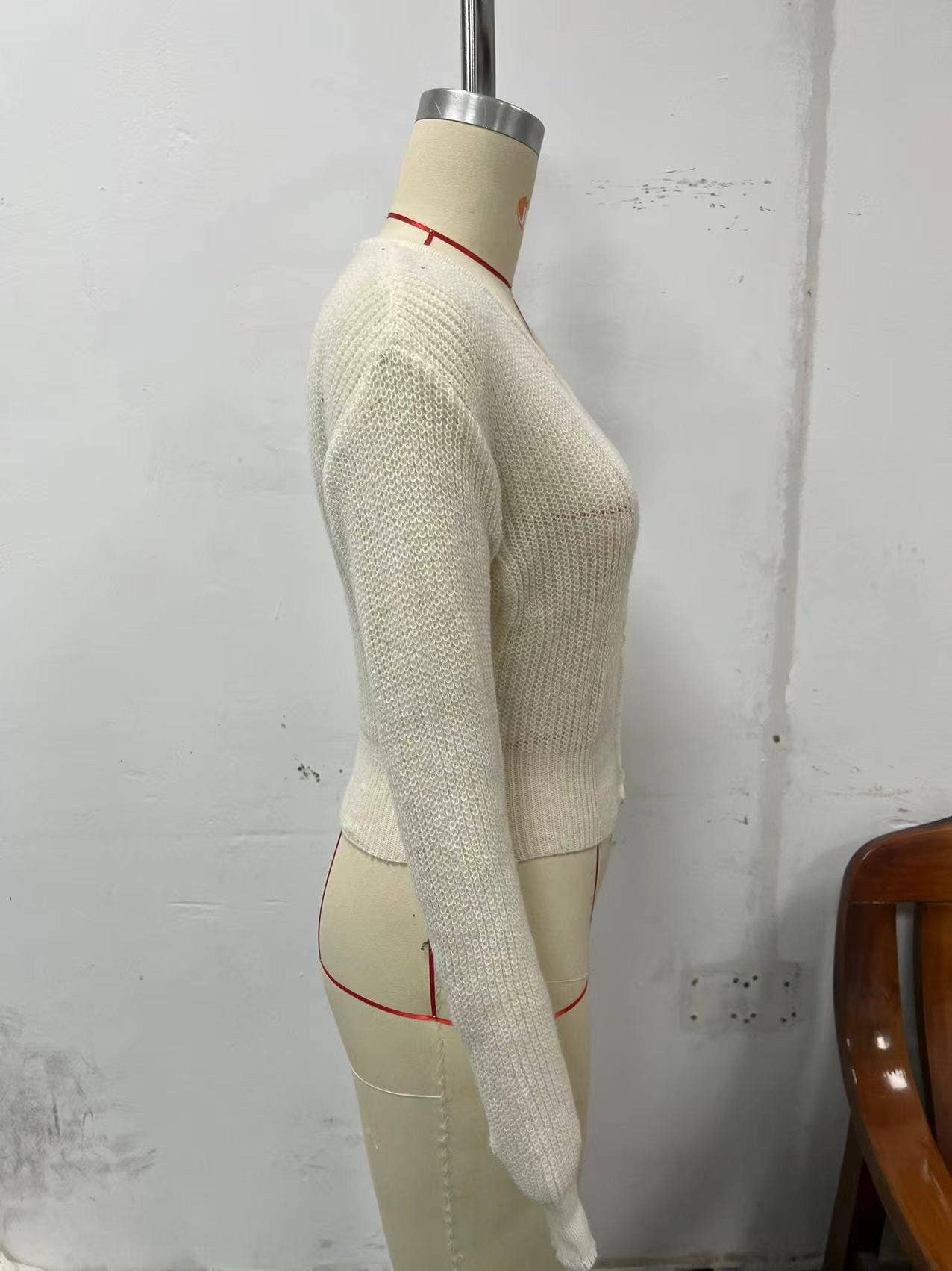 LONG SLEEVE PIT STRIP KNITTED ELASTIC CARDIGAN