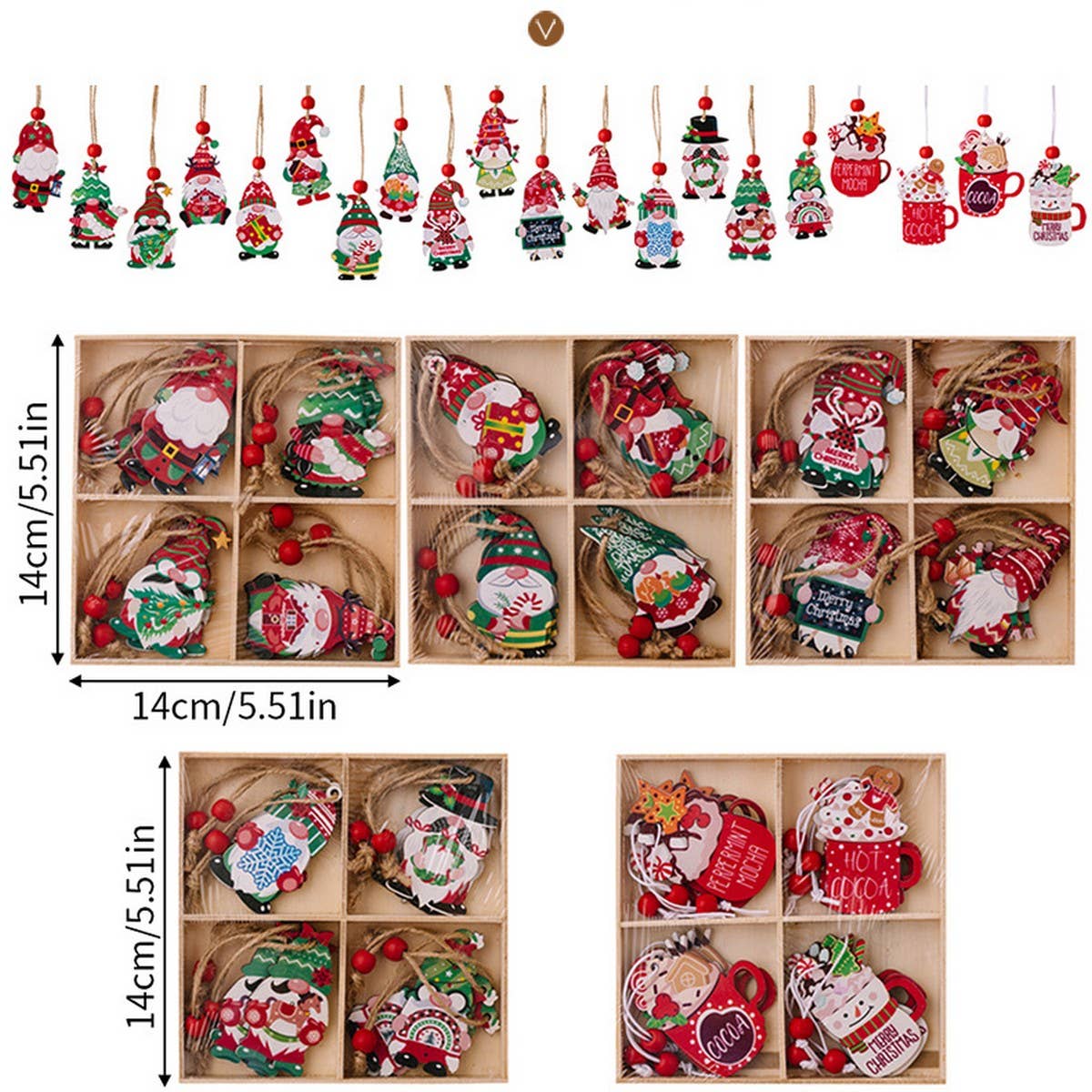 CWMM10286_CHRISTMAS WOODEN GNOME SNOWMAN ORNAMENTS SET