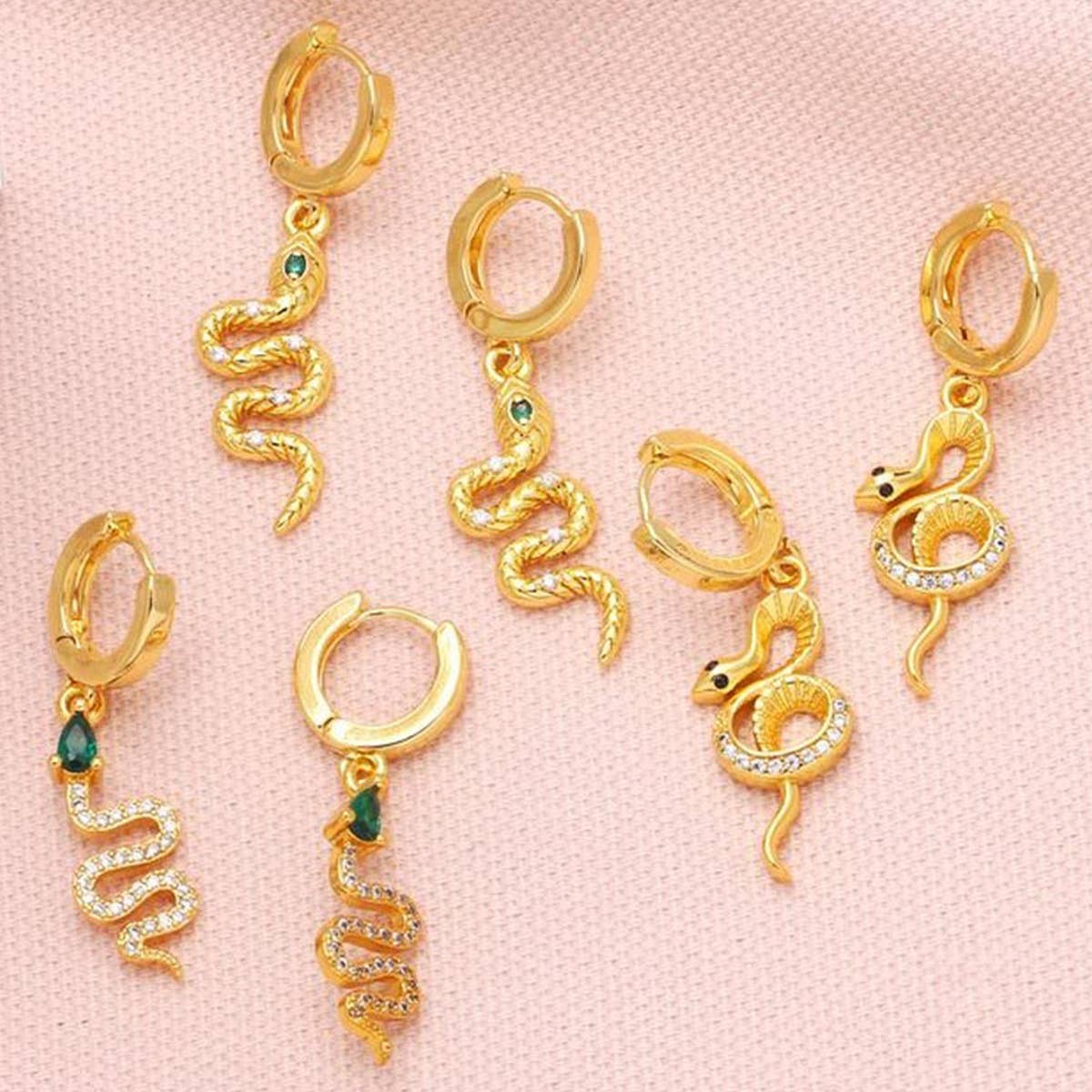 INLAID ZIRCON SNAKE SHAPED PENDANT EARRINGS