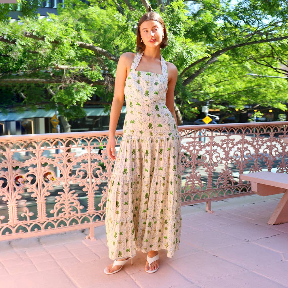 Sexy halter print sleeveless halter long dress