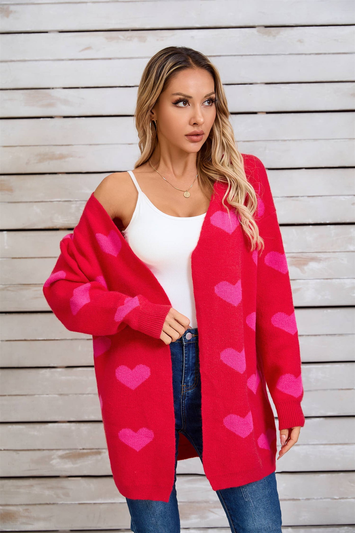 VALENTINE'S DAY COLOR CONTRAST LOVE CARDIGAN