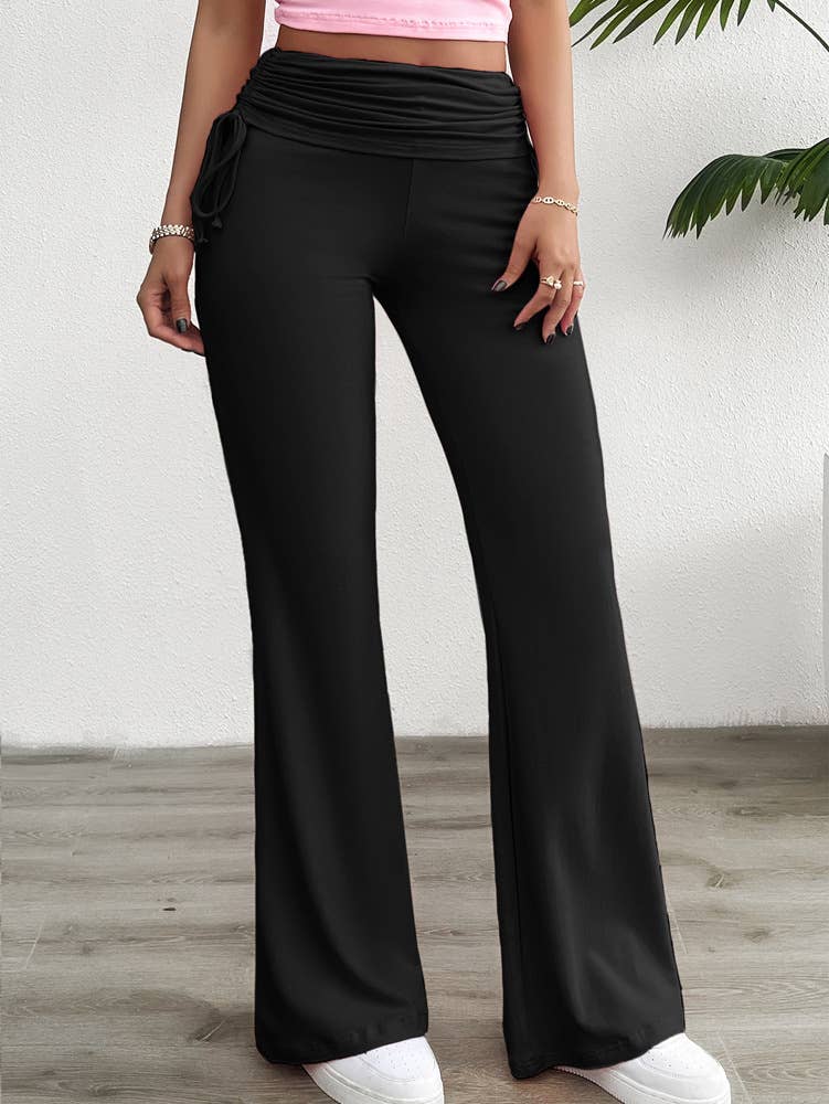 COMFORTABLE CASUAL SOLID COLOR SLIM PLEATED PANTS