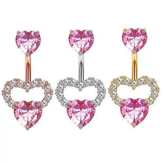 Sweetheart Pink CZ Belly Ring for Piercing